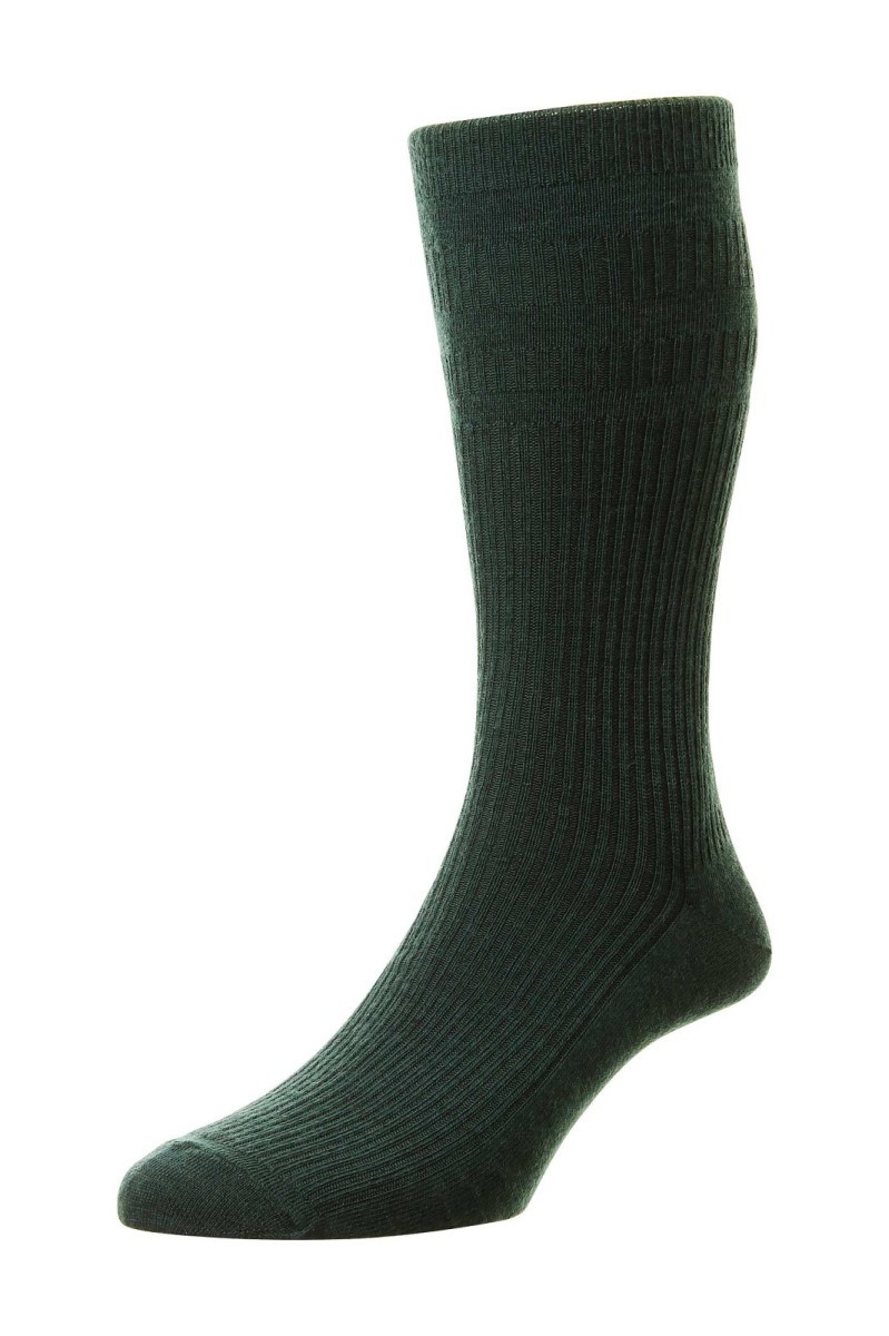 HJ Hall Wool Soft Top Sock Green - Simpsons of Cornwall
