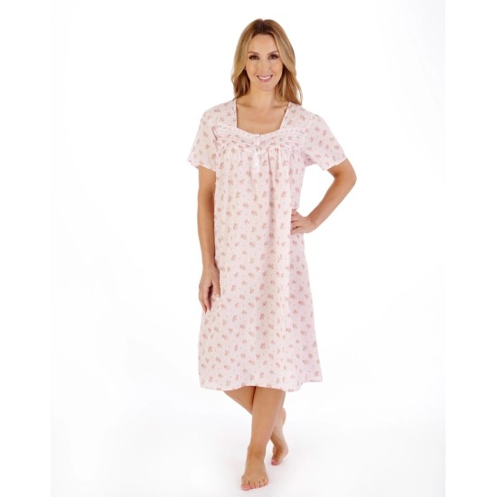 Cotton S/S Floral Nightdress- Pink