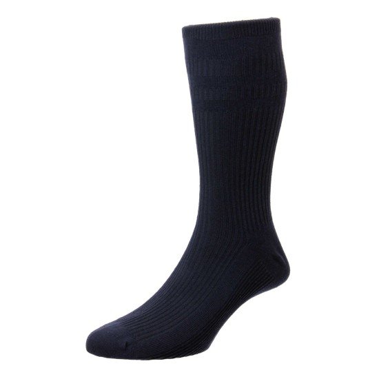 HJ Hall Cotton Soft Top Sock Navy - Simpsons of Cornwall